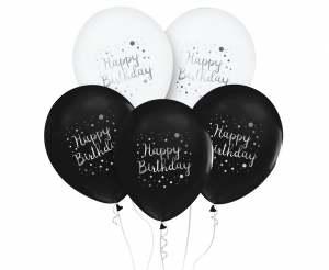 Balony czarno biały  mix happy birthday