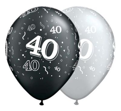 Balony urodzinowe cz/sr z liczbą 40 - 40 urodziny