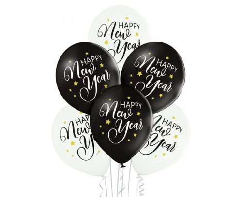 ZESTAW balonów na sylwestra 6 sztuk czarno-biały