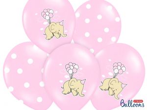 Balon różowy kropki / słoniki MIX