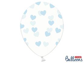 Balony  przezroczyste w niebieskie serca.