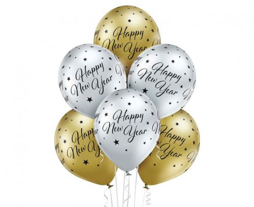 ZESTAW balonów na sylwestra 6 sztuk srebrno-złoty